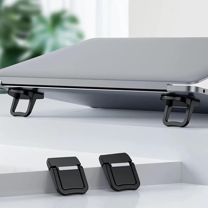 2 Pcs Laptops Stand, Portable Computer Keyboards Stand for Desk, Self-Adhesive Invisible Laptops Feet Foldable Laptops Stand for 10-15.6??Laptops, Black
