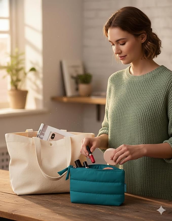 BAGSMART Small Puffy Water-Resist Makeup Bag for Women