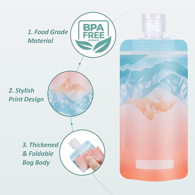 PACKISM 13 Pack Travel Pouches for Toiletries, 3 oz TSA Approved Liquid Containers, Leak Proof Squeeze Bags for Cruise & Camping, Space Saving Refillable Carriers, Brilliant Mountain Cruise Ship