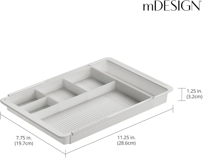 mDesign Expandable Plastic Drawer Organizer and Storage Container for Office Supplies - Gel Pen Pencil, Marker, Stationary, Desk Supply Holder for Drawers and Desktop - Lumiere Collection - Light Gray