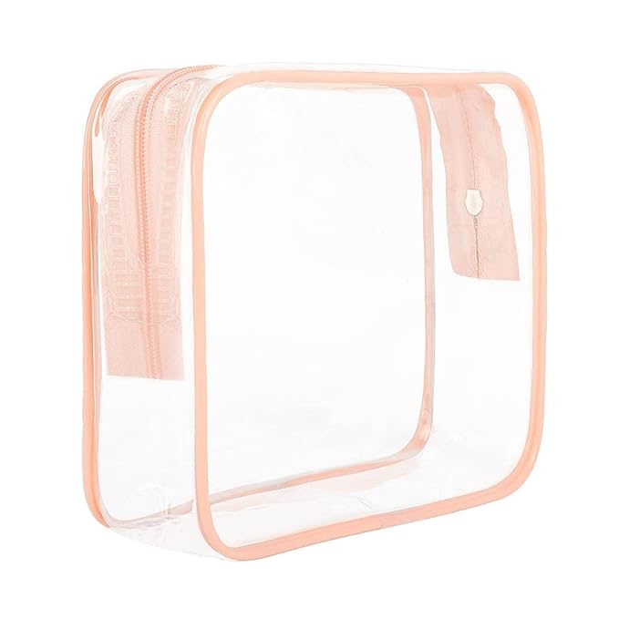 2pcs Clear Travel Toiletry Bag TSA Approved Size Makeup Cosmetic Bag Portable Waterproof Transparent Pouch Storage, Pink