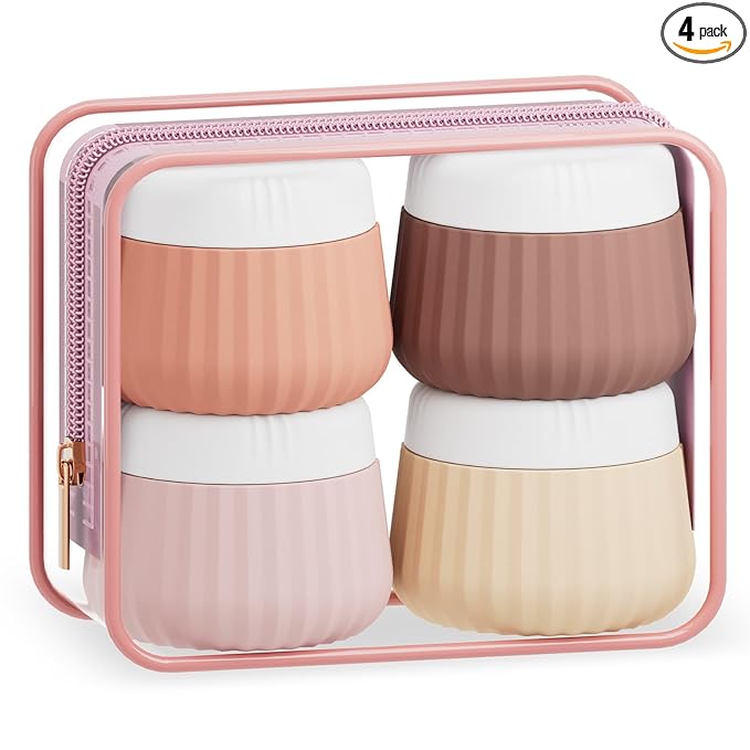 Mrsdry Travel Containers for Toiletries 4 Pack, TSA Approved Travel Size Toiletries, Travel Size Containers, With Clear Bag Leak Proof Silicone Jars, Travel Essentials Creams Jars Carrying Small Items