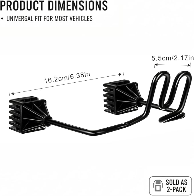 2 Pack Heavy Duty Dual Hook Helmet Rack for Truck, Adjustable Headrest Hanger, Hard Hat Holder Vehicle Accessory