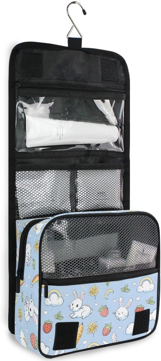 senya Hanging Travel Toiletry Bag Cute Kit Makeup Case Cosmetics Organizer for Men Women (Rabbit And Cloud)
