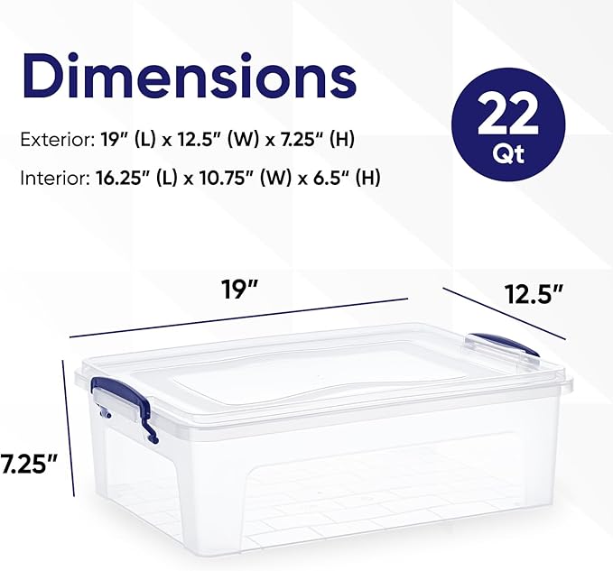 Superio Clear Storage Boxes with Lids, 22 Quart BPA Free Plastic Containers, Bins for Organizing, Stackable Crates, Organizer Totes for Home, Office, School, and Dorm