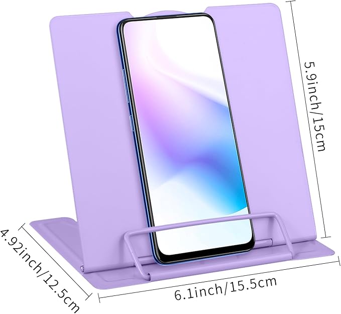Honagu Small Book Stand Book Holder Metal Desk Book Stand for Reading Hands Free, Adjustable Cookbook Documents Holder, Portable Bookstand for Music Books, Textbook, Recipe, Tablet, Ipad (Purple)