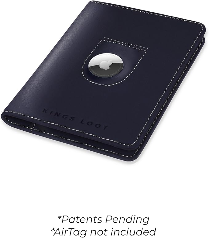 Kings Loot Passport Holder Wallet – RFID Blocking Leather Travel Wallet with Built-in Airtag Holder – Holds 1-6 Cards & Passport – Easy Pull Tab – Slim & Stylish Wallets (Sapphire)