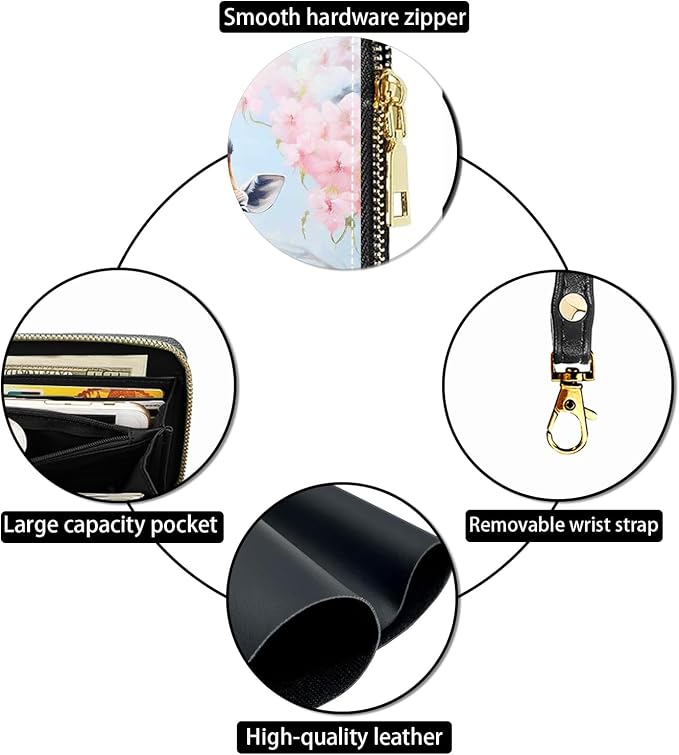 Women's Large Capacity Wallet PU Leather Zip Around Clutch Purse Multifunctional Wallet with Removable Wristlet Strap for Smart Phone/Coin/Card/Cash, Giraffe
