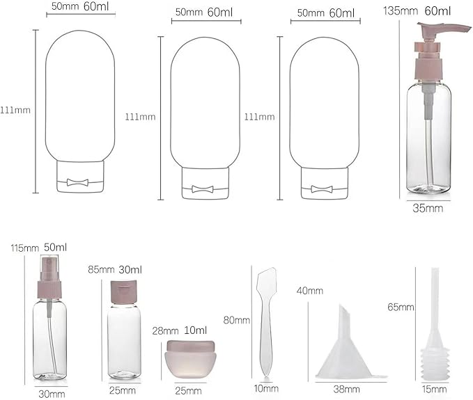 11pcs Travel Bottles for Toiletries, TSA Approved Travel Size Toiletries Containers Kit, Leak Proof Squeezable Travel Toiletry Liquid Bottles, Refillable Containers for Shampoo Conditioner Lotion