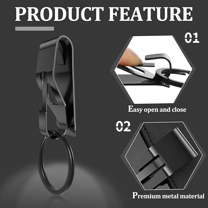 Moxweyeni 4 Pieces Belt Key Clip Key Holder Security Metal Keychain Clip Ring for Men Home Office Supplies(Black)