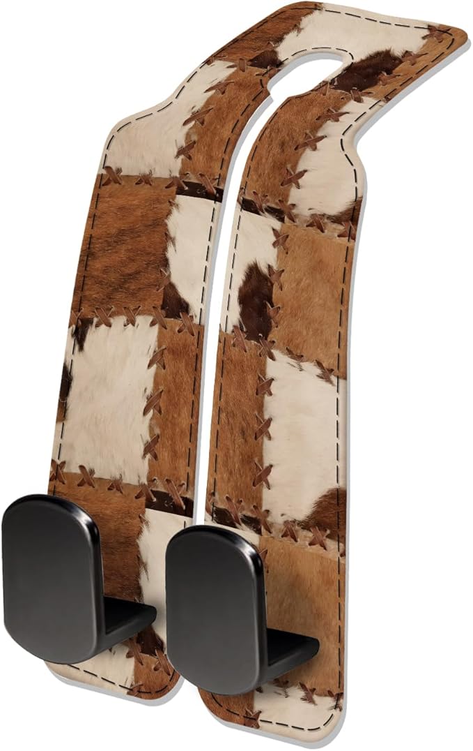 Car Seat Headrest Hook, Universal Leather Cute Hanger Holder Hook, Storage Organizer Interior Accessories for Purse Bags Handbag Retro Cowhide Plaid