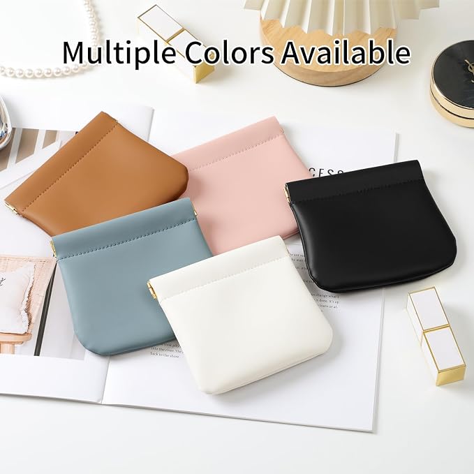 2 Pack Small Makeup Bag for Women, New Organosilicon Super Fiber PU Leather Mini Cosmetic Bag for Travel, Coin Purse Organizer Storage Pouch (Cream)