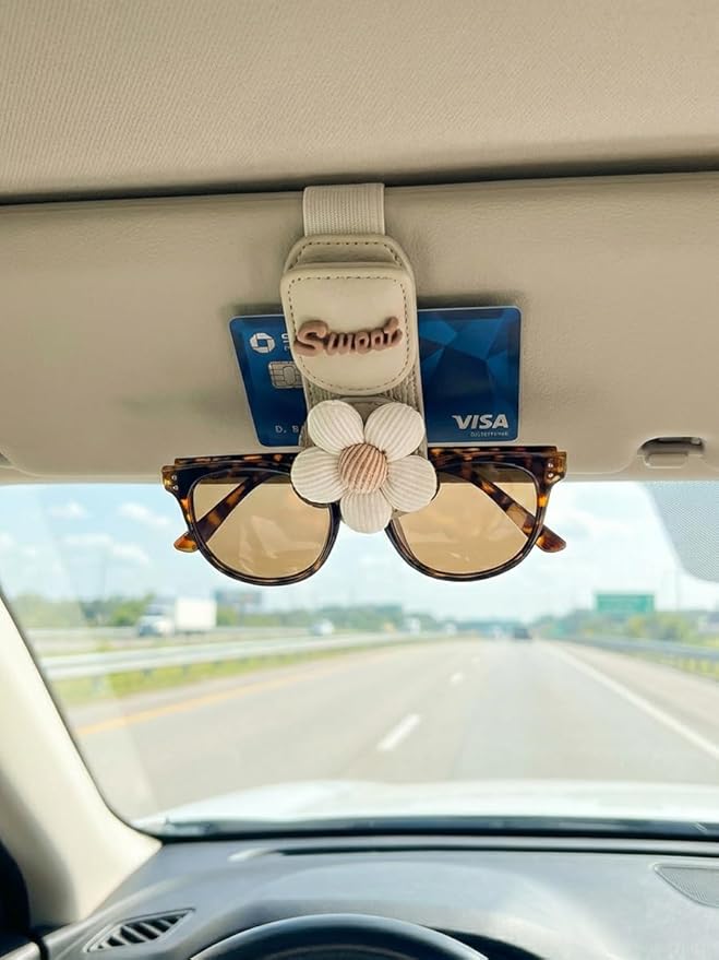 UNICOLD Magnetic Sunglasses Holder for Sun Visor, Double Position Genuine Leather Eyeglass Clip, Car Organizer