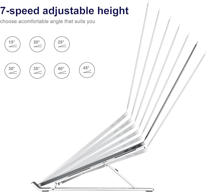 Ergonomic and Foldable Laptop Stand for Desk, Adjustable Riser, Fits All Laptops and Notebooks up to 17,Ultra-Thin,Ventilated Cooling,ABS+Silicone,Grey.