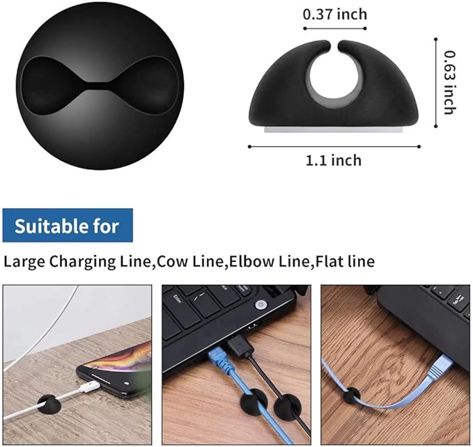 CHEFBEE 8 Pack Adhesive Cable Clips, Cable Cord Holder Organizer Management System for Desk, Wire Clips for All Your Computer, Electrical, Charging or Mouse Cord, Black