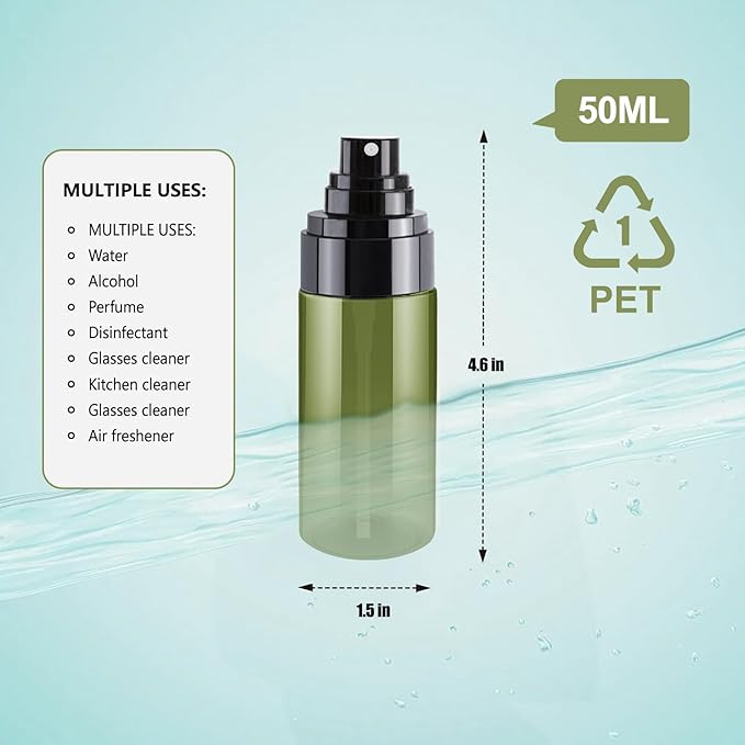 3PCS 50ml Mini Spray Bottles for Travel – Refillable Small Spray Bottle Set with Fine Mist Spray Bottles for Facial Mist, Toners, Perfume