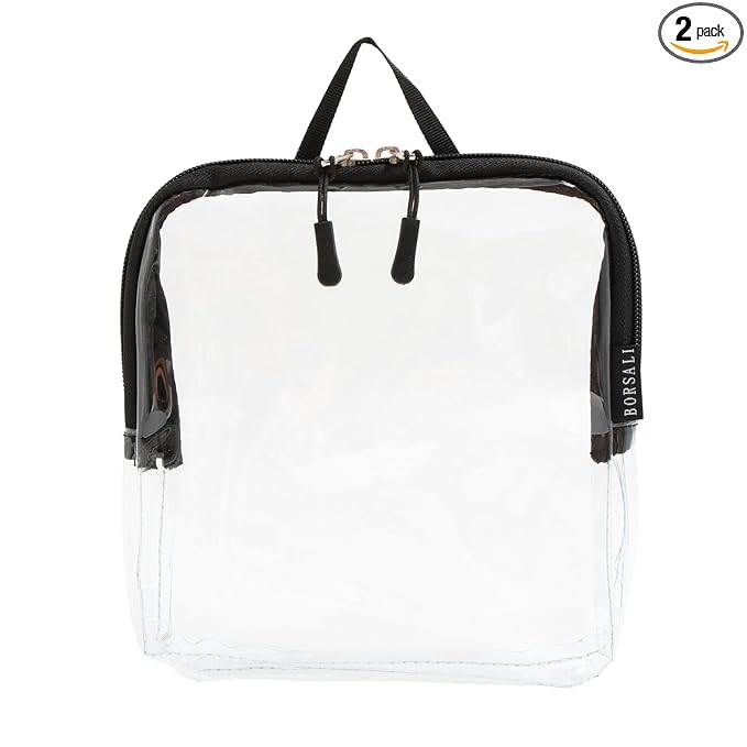 BORSALI TSA Approved Toiletry Bag - Clear Quart Size for 3-1-1 LIquids for Carry On Travel - Toiletries Organizer - Cosmetic Pouch with Zipper - Travel Accessories - Black With Handle