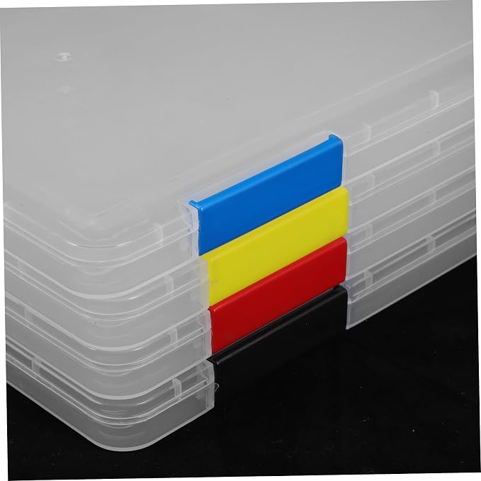 DOITOOL 4pcs Stackable File Storage Boxes with Lid, Thickened A4 Document Organizer Box 31x23x2cm for Office and Student Desktop Filing Random Color