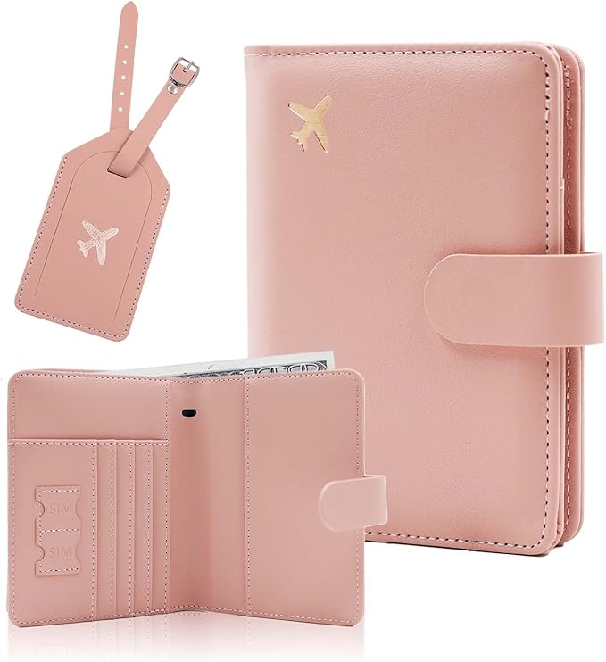 Melsbrinna Rfid Passport Holder for Travel women/Men Set Travel Suitcase Tag, Cute Passport Wallet Rfid Blocking Card Slots, Rfid Passport Cover/CaseTravel Wallet (new pink)