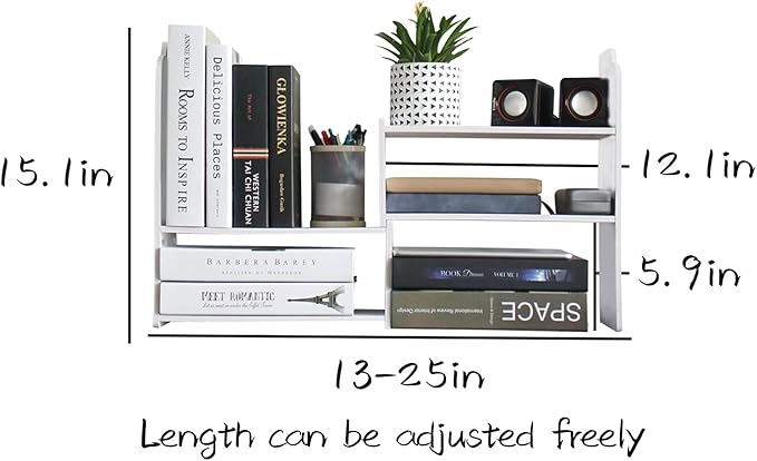 YGYQZ Adjustable PVC Desktop Organizer Storage Rack - White Desk Shelf for Office, Women, Dormitory & Home Decor