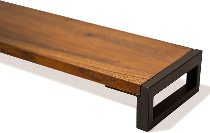 Dual Monitor Stand Riser for Desk ??40??Wide Walnut Solid Wood Desk Riser with Metal U-Legs, Scratch-Resistant, Hassle-Free Assembly