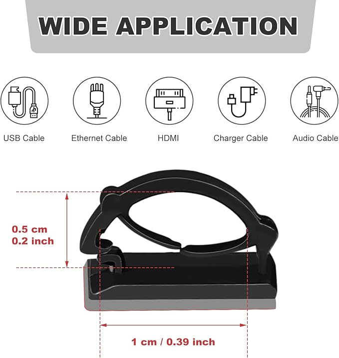 GWHOLE 100Pcs Adhesive Cable Clips Cord Organizer Wire Management for Car Office and Home