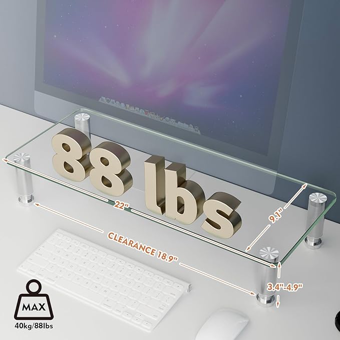 Hemudu Clear Computer Monitor Riser with Height Adjustable Multi Media Desktop Stand for Flat Screen LCD LED TV, Laptop/Notebook/Xbox One,HD01T-001