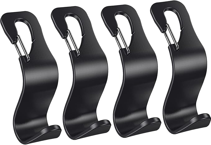 4 Pack Car Back Seat Headrest Hook Hanger for Purse Grocery Bag Handbag Hat, Purse Hook for Car with Clip