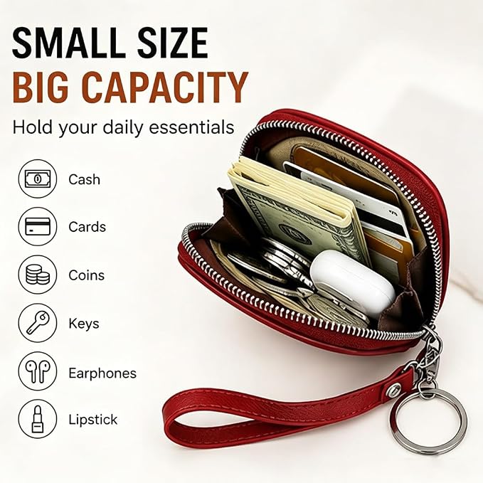 Square Leather Mini Card Wallet Coin Purse Portable Unisex Small Case Organizer Zipper Lock Design Fashion Money Bag
