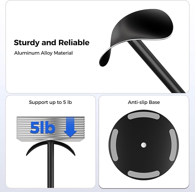 Desk Headphone Stand for AirPods Max, Aluminum Alloy Headset Stand with Anti-Slip Base & Curved Headband Support, Universal Headphone Holder for Most Gaming Headsets (Black)