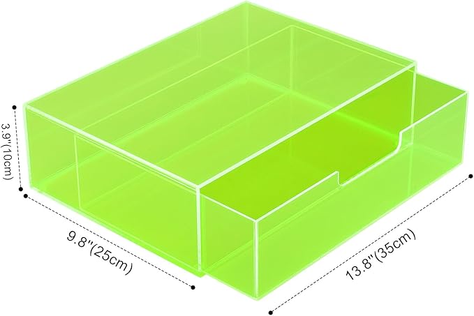 Gelite Acrylic Desk Organizer with Drawer for Makeup Vanity Stackable Desktop Storage Box for Office Supplies, 13.8 x 9.8 x 3.9’’, Neon Green