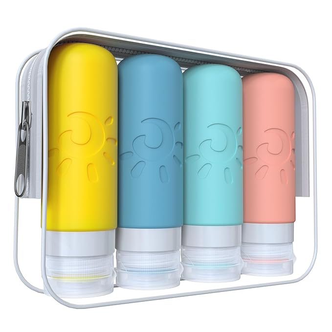 Zafit Travel Bottles for Toiletries, TSA Approved Travel Containers 3oz Leak Proof Travel Tubs Refillable Liquid Travel Accessories for Shampoo Conditioner Lotion Body Wash(Multicolored B)