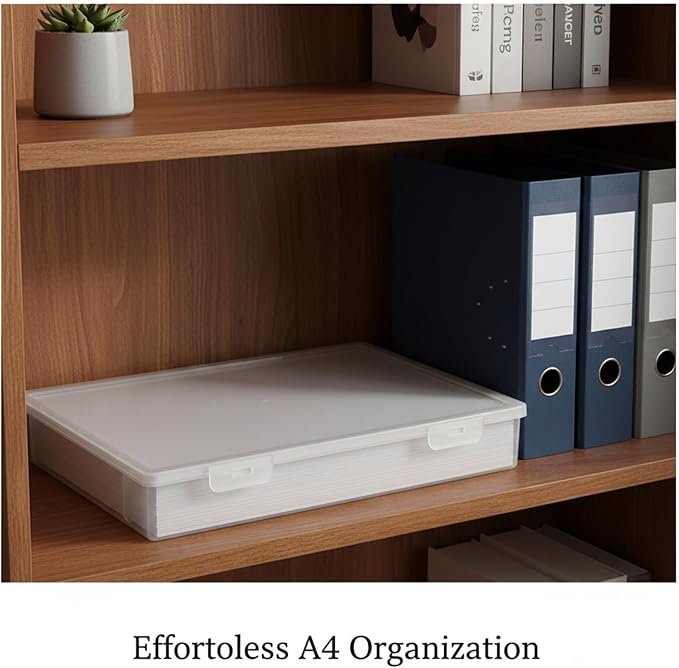 Clear A4 Document Storage Box with Lid, Stackable PP File Organizer for Office Desk & Shelf