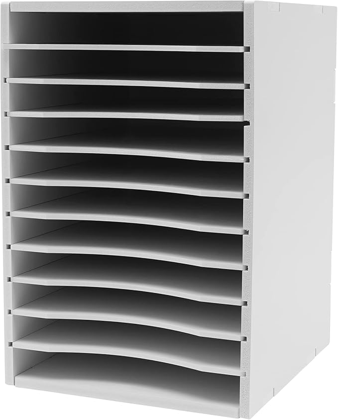 Vertical Desktop Sorter White, 11 Slots Mail Organizer Vertical File Organizer, PVC Paper Sorter Organizer with 11 Slots Adjustable, Construction Paper Storage Mailbox for Classroom Office (White)