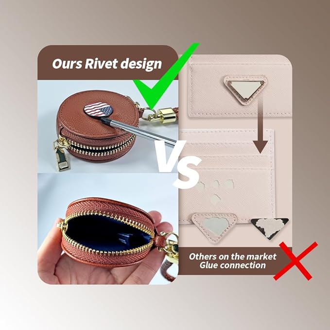 Small Coin Purse, Coffee PU Leather Round Zipper Coin Purse, Coin bag, Small Makeup Bag, Jewelry Travel Case Mini Portable Organizer (Brown American Eagle)