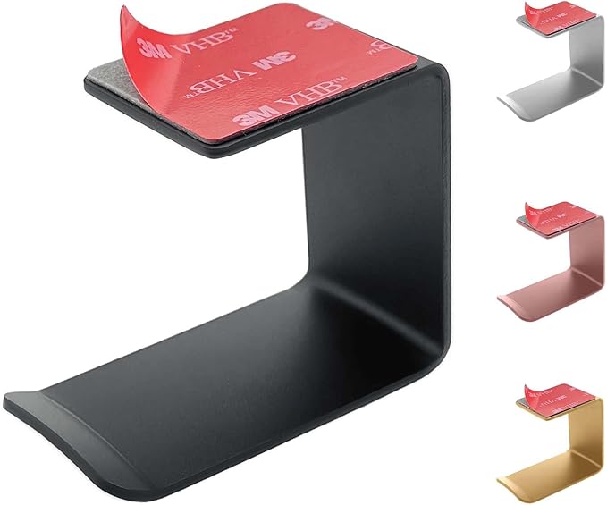 Aluminum Under-Desk Headphone Hook, with Strong Adhesive VHB Tape, Holds 5 lbs (Black)