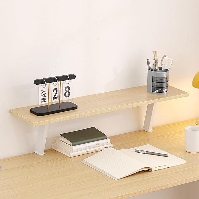 23.6x7.8 in Clamp On Desk Organizer Shelf, Above Desk Storage Extension Portable No Drill Required Bookcase Clamp Rack for Home Office Dorm Workstation and Study Space, Natural