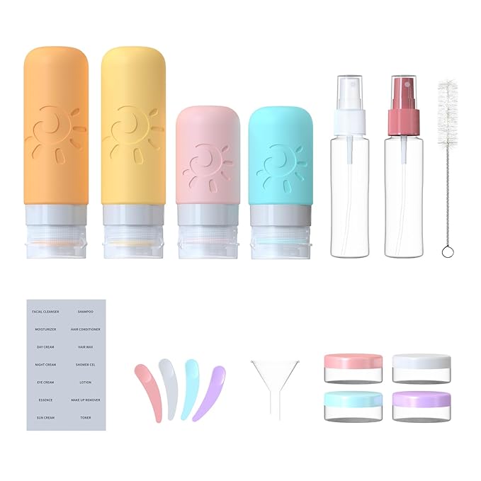 Zafit 18 Pack travel Bottles for Toiletries, TSA Approved Silicone Travel Containers Leak Proof Refillable Travel Accessories for Shampoo Conditioner Lotion Body Wash(Multicolored E)