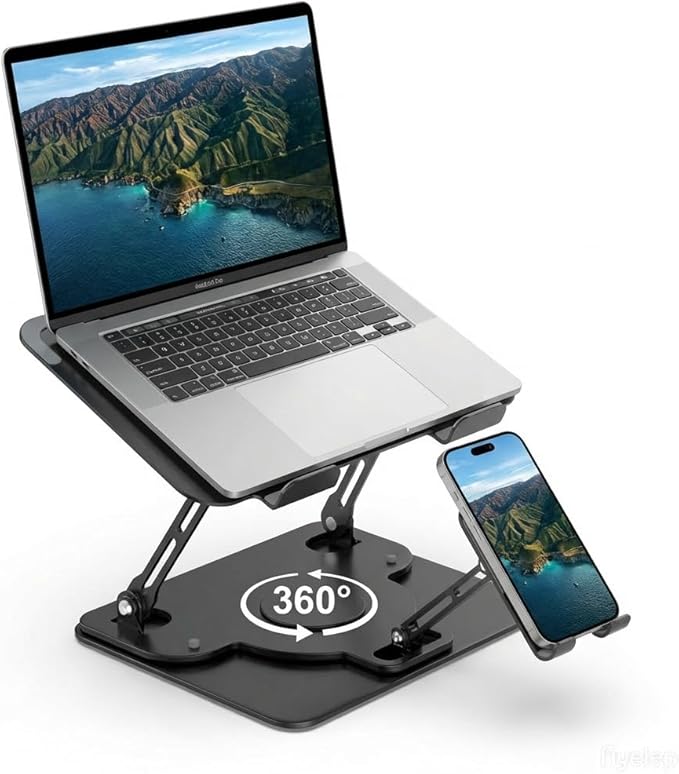 Laptop Stand for Desk,Adjustable Computer Stand with 360° Rotating Base,2-in-1 Laptop Stands with Phone Holder,Ergonomic Laptop Riser for Collaborative Work,fits for All 10-16" Laptops