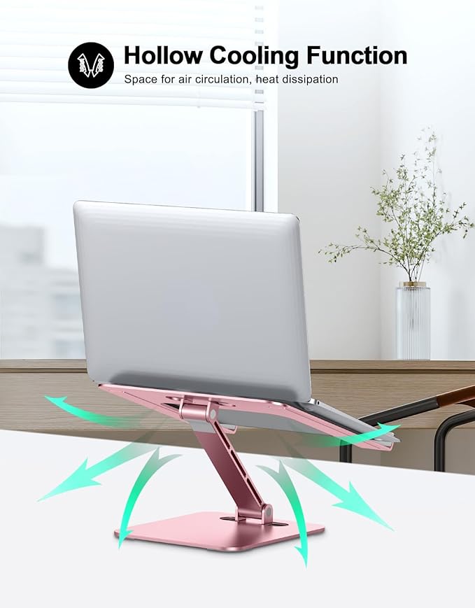 RIWUCT Foldable Laptop Stand, Height Adjustable Ergonomic Computer Stand for Desk, Aluminum Portable Laptop Riser Holder Notebook Mount Compatible with MacBook Pro Air, HP, Dell 10-16"(Rose Gold)