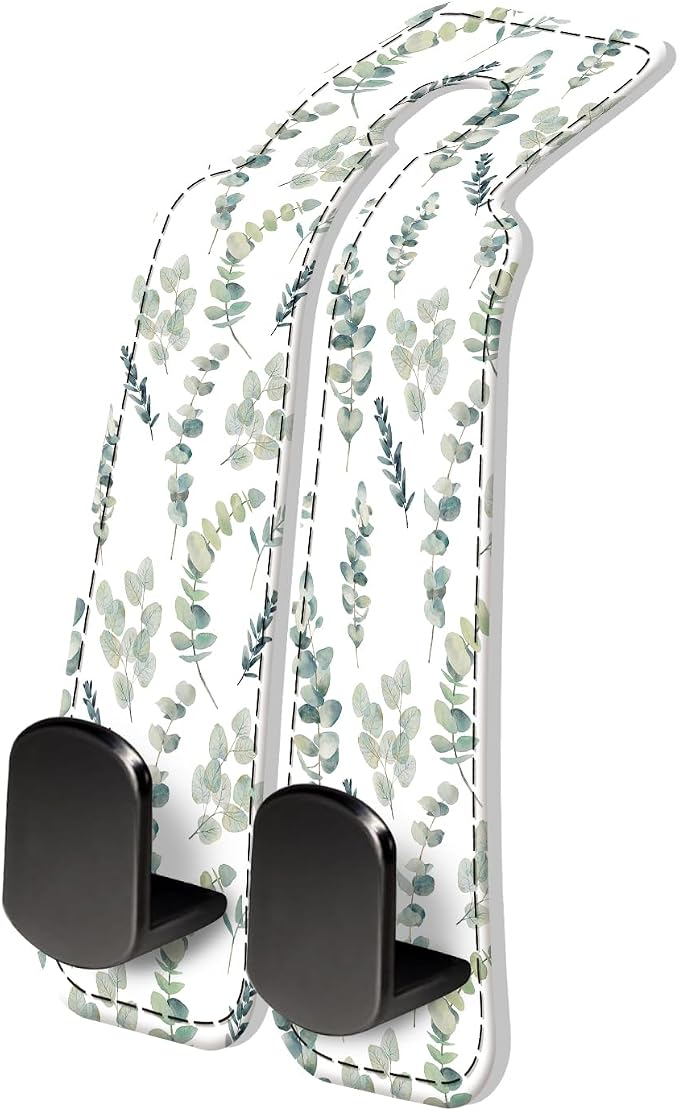 PU Leather Car Seat Hook, Storage Headrest Hanger, Cute Car Backseat Organizer, Car Hooks for Purses and Bags White Leaves