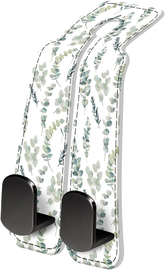 PU Leather Car Seat Hook, Storage Headrest Hanger, Cute Car Backseat Organizer, Car Hooks for Purses and Bags White Leaves