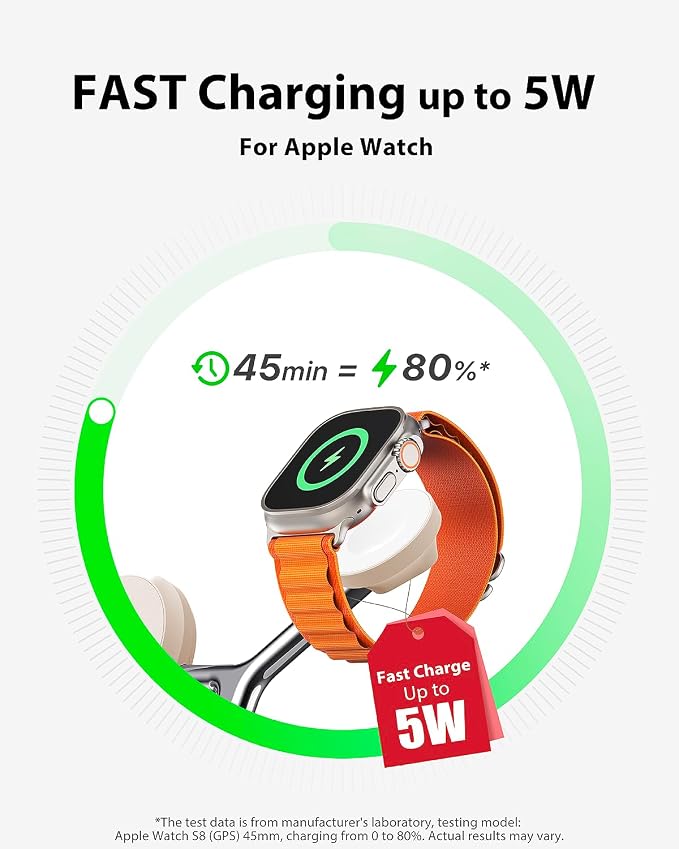 3 in 1 Wireless Charging Station for Apple Devices with MagSafe | Charging for iPhone 17/Air/16/15/14/13, AirPods, Apple Watch, Weighted Stable Charging Stand, USB-C Adapter Included