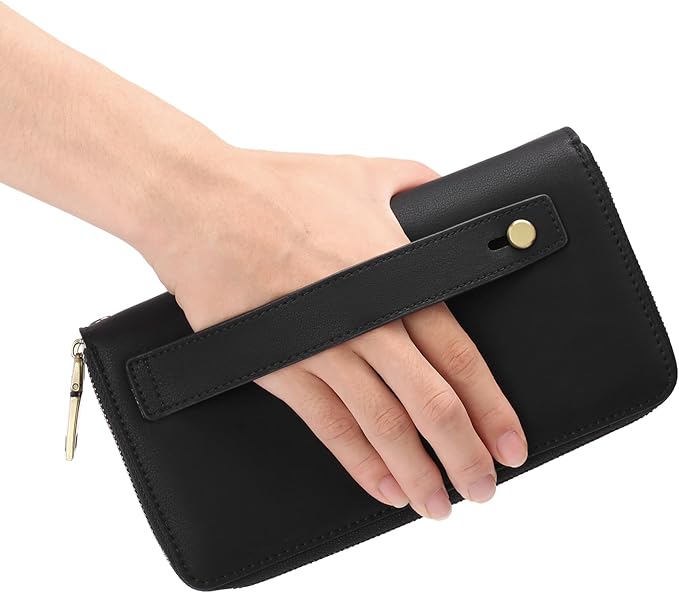 GAEKEAO Wallet for Women Clutch RFID Blocking Wristlet Leather Purse Large Capacity Credit Card Holder with Grip Hand Strap