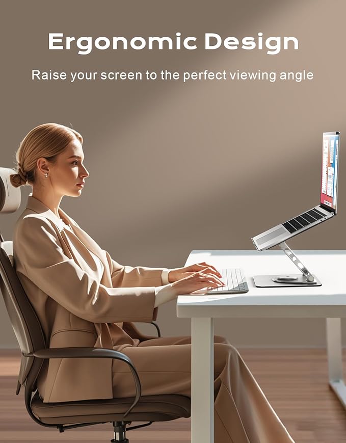 360° Rotatable Laptop Stand for Desk Adjustable Height, Ergonomic Laptop Riser Holder with Dual-bar Support, Portable Computer Notebook Stand for MacBook Air Pro, Dell XPS, HP (10-16")