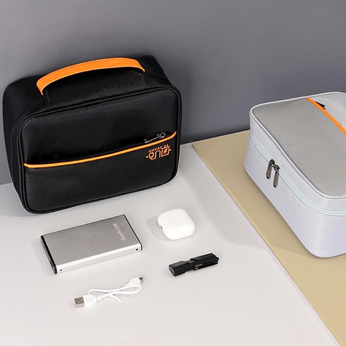 Cable Organizer Box Desk Cord Management Holder with PU Leather Portable Storage Container for Chargers Electronics Accessories