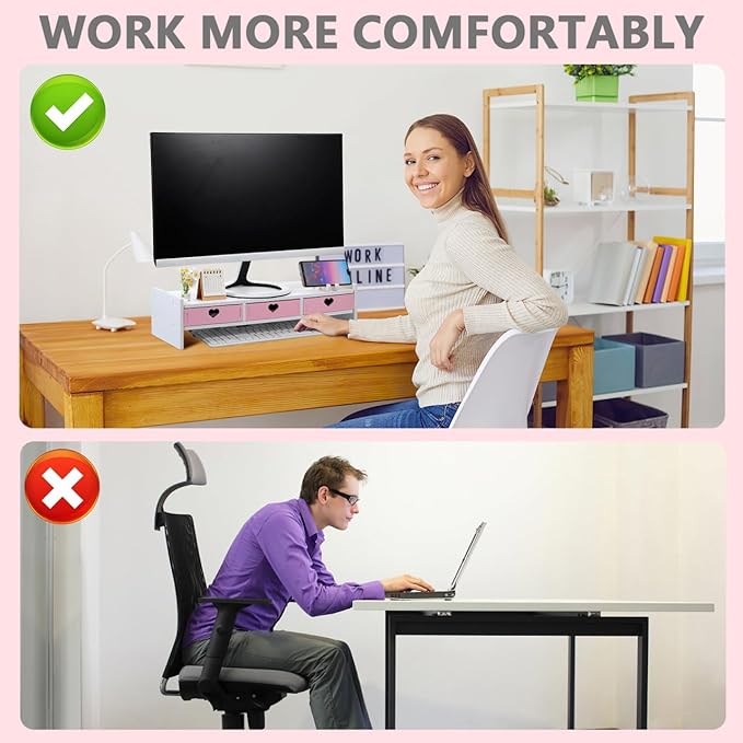 Multi-Purpose Computer Monitor Stand Riser 19.29X7.48X3.93In Elevated Rack Desk Organizer for Space Saving and Desktop Screen Comfort