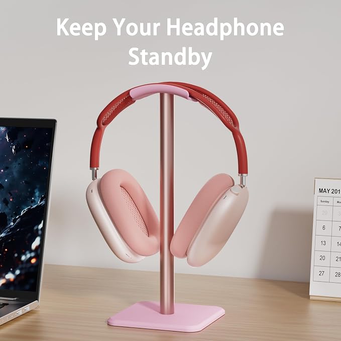Headphone Stand - Headset Stand with Aluminum Hanger, Headphone Holder for AirPods Max, Sony, Bose, Beats and More (Pink)
