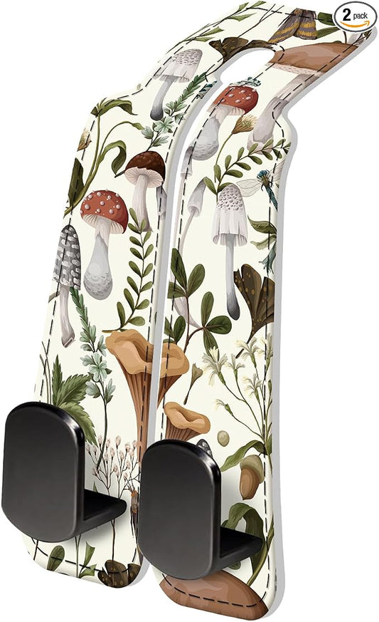PU Leather Car Seat Hook, Storage Headrest Hanger, Cute Car Backseat Organizer, Car Hooks for Purses and Bags Mushroom Forest Pattern