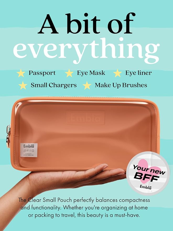 Embla Medium Clear Makeup Bag Travel for Toiletries Cute Make Up Nylon Organizer Pouches Quart Size Cosmetic Bags for Women Girls Zipper Toiletry Skincare Pouch Organizer for Purse Orange